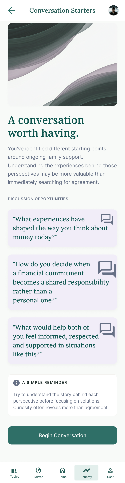 Between Us — Conversation Starters screen