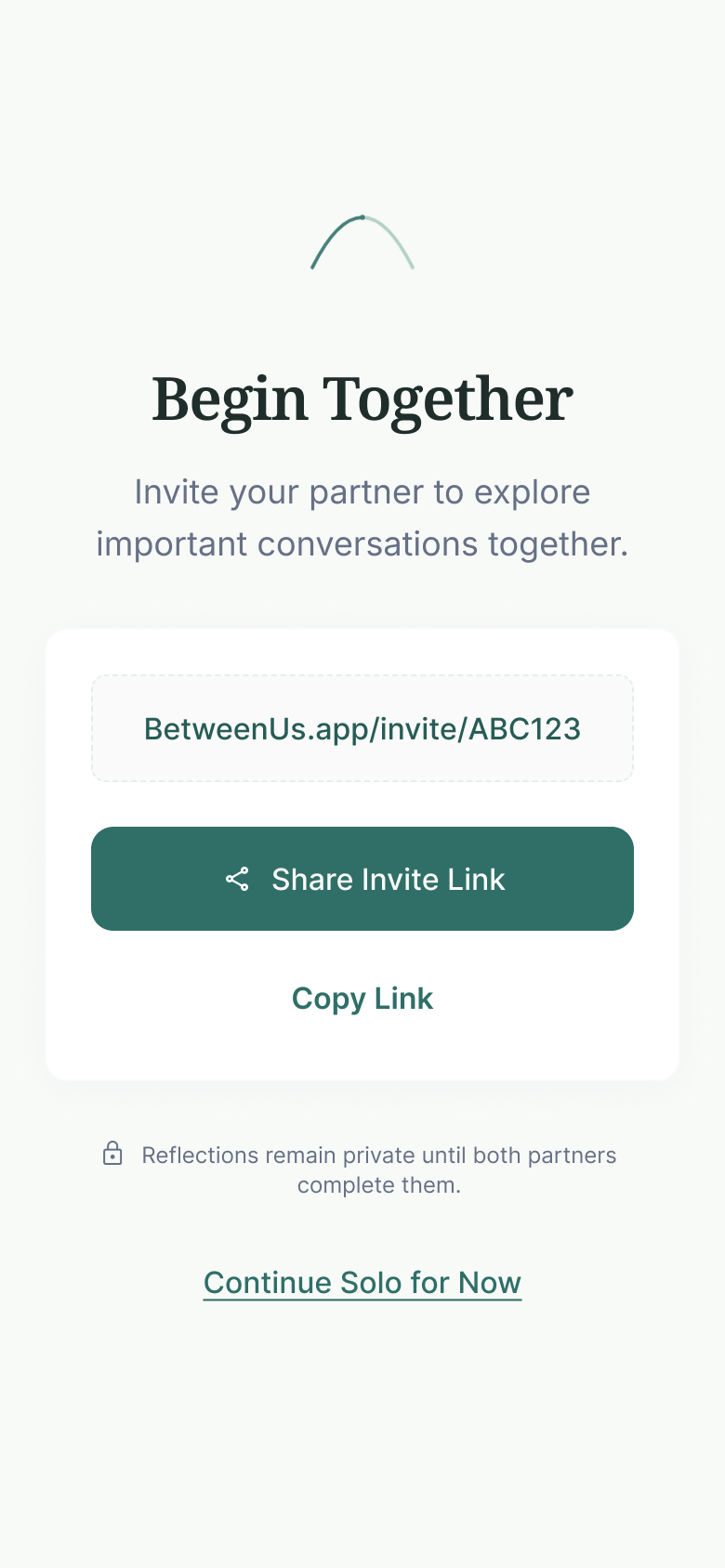 Between Us — Partner Invitation screen